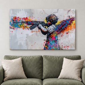 Angel Graffiti Canvas Print, Colorful Urban Street Art, Spray Paint Angel Wall Decor