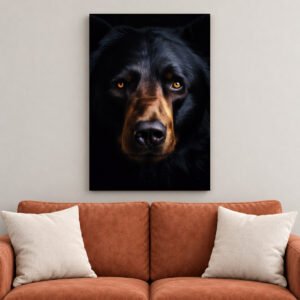 Black Bear canvas wall art over sofa