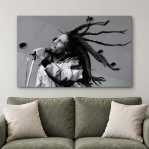Bob Marley Live Performance Canvas Art | Black White Reggae Music Print | Iconic Legend Wall Decor