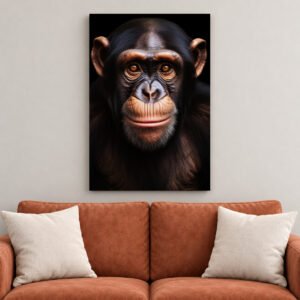 Chimpanzee Portrait canvas wall art over sofa