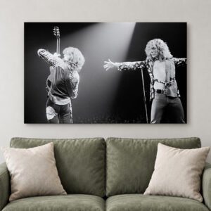 Classic Rock Concert Canvas Art, Guitar Hero Stage Scene, Black and White Music Wall Decor