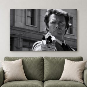 Clint Eastwood Gunman Canvas Art | Black White Action Film Print | Hollywood Legend Decor