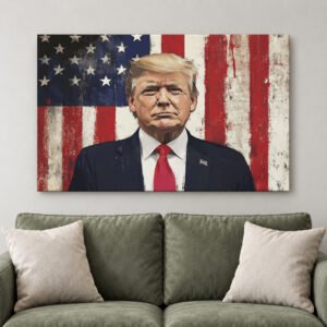 Donald Trump Wall Art Canvas, USA Flag Portrait, Patriotic Republican Wall Decor