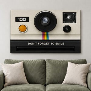 Don't Forget to Smile Retro Camera Canvas Wall Art for Office and Home Decor