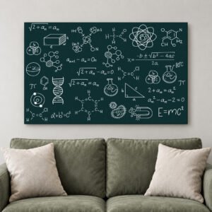 Educational Wall Art: Chalkboard Science Equations Canvas, Hand-Drawn Physics Chemistry | Premium Canvas, Study Room D