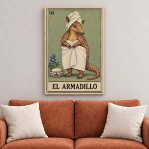 El Armadillo Loteria canvas wall art over sofa