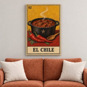 El Chile Loteria Card canvas wall art over sofa