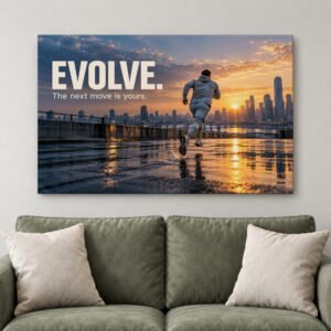 Evolve Runner at Sunrise Motivational Canvas Wall Art for Office and Gym Decor
