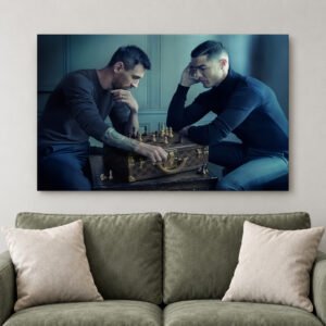 Football Rivals Chess Game - Iconic Soccer Legends Art - Strategic Competition Print, Cinematic Wall Decor