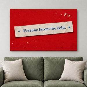 Fortune Favors the Bold Motivational Red Canvas Wall Art for Modern Office Decor