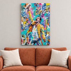 Freddie Mercury Graffiti canvas wall art over sofa