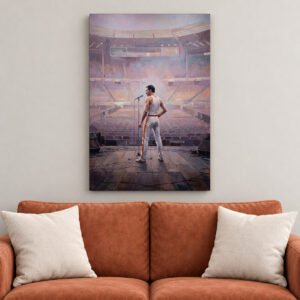 Freddie Mercury Stage canvas wall art over sofa