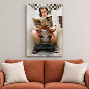 Funny Toilet Reader canvas wall art over sofa