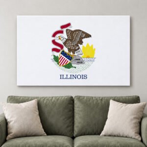 Illinois State Flag Canvas, Eagle Seal Wall Art, Patriotic USA Decor, Office Home Print