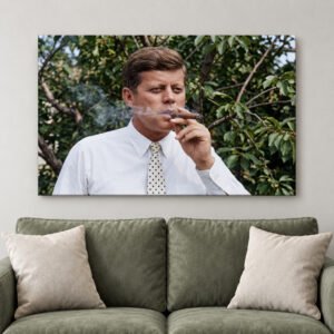 JFK Cigar Portrait Canvas Art, Classic Gentleman Wall Art, Luxury Power Decor, Political Style Print, Office Wall Art