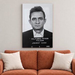 Johnny Cash Mugshot canvas wall art over sofa