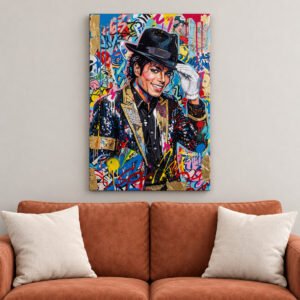 King of Pop Graffiti canvas wall art over sofa