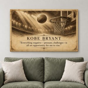Kobe Bryant Quote Canvas Wall Art, Vintage Basketball Arena Print, Motivational Gym Decor