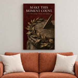 Make This Moment Count Sundial Laurel canvas wall art over sofa