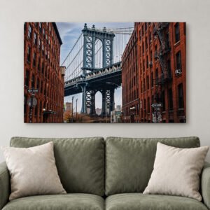 Manhattan Bridge DUMBO Brooklyn Canvas Wall Art, Washington Street New York City Photo Print, NYC Poster, Living Room De