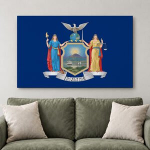 New York Flag Canvas Art, NY State Seal Print, Empire State Wall Decor, Office Gift