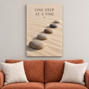 One Step At A Time Zen Stones canvas wall art over sofa