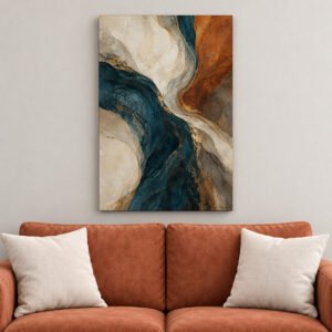 Petrol Blue and Burnt Orange Abstract Wall Art canvas wall art over sofa
