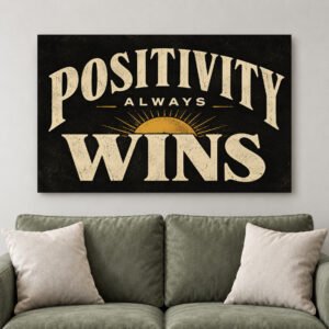 Positivity Always Wins Vintage Sun Motivational Canvas Art for Office Decor
