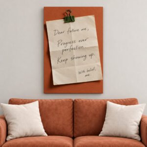 Progress Over Perfection Dear Future Me canvas wall art over sofa