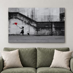 Red Balloon Girl Canvas Print, Emotional Street Art Style, Modern Wall Decor