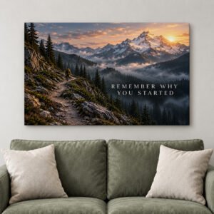 Remember Why You Started Mountain Motivational Canvas Art for Office Wall Decor