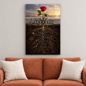 Rose Growing Through Concrete Success Roots canvas wall art over sofa