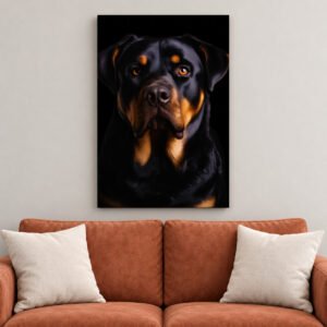 Rottweiler Dog Portrait canvas wall art over sofa