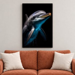 Smiling Dolphin canvas wall art over sofa