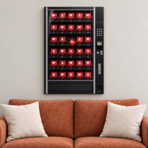 Social Media Hearts Vending Machine Pop Art canvas wall art over sofa