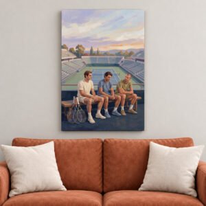 Tennis Legends canvas wall art over sofa