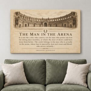 Theodore Roosevelt Canvas Wall Art, Man in the Arena Quote and Colosseum, Vintage Office Decor