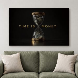 Time Is Money Canvas Painting: Motivational Luxury Hourglass Art, Premium Fade-Resistant Material (16x20in, Office Decor