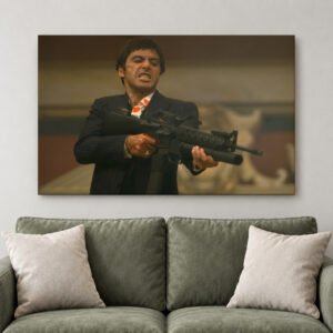Tony Montana Final Stand Canvas | Iconic 80s Gangster Movie Art | Al Pacino Crime Film Print