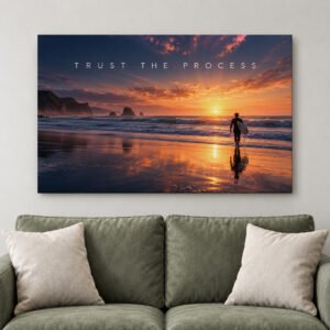 Trust the Process Surfer Sunset Motivational Canvas Wall Art for Office Decor