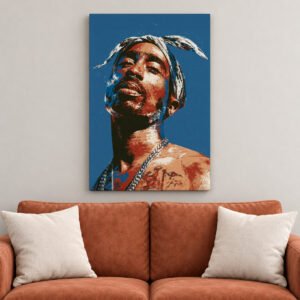Tupac Shakur canvas wall art over sofa