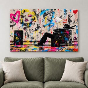 Urban Graffiti Canvas Wall Art, Colorful Pop Art Collage and Paint Splatter, Modern Loft Decor