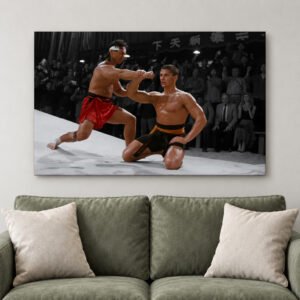 Van Damme Inspired Canvas, Martial Arts Fight Scene Art, Classic Arena Combat Print