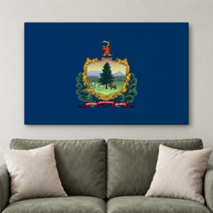Vermont State Flag Canvas Wall Art, VT Patriotic Home Decor Print, Green Mountain Souvenir Gift, Office Decoration